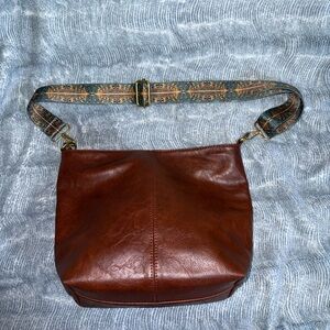 Boho Vegan Leather Crossbody Bag with Patterned Strap